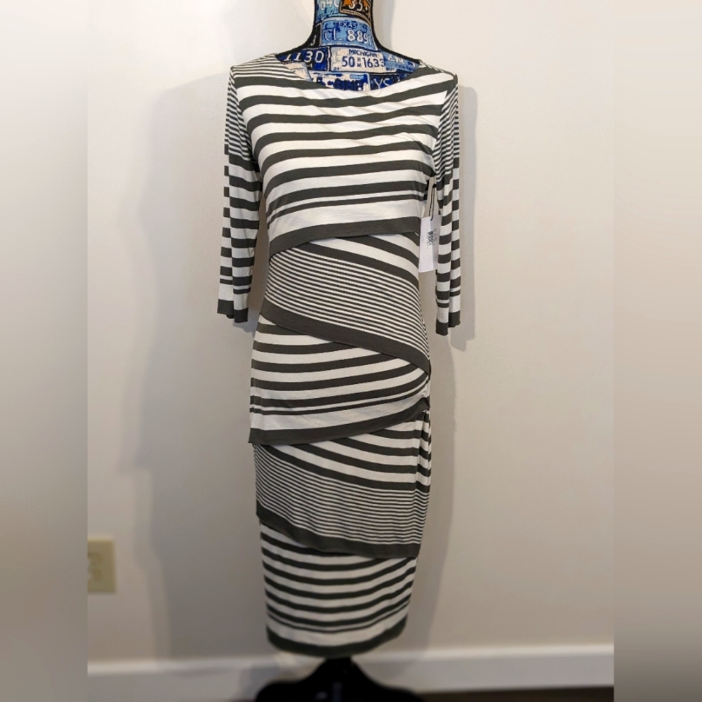 Bailey 44 Anthropologie Olive Column Striped Bodycon Midi Dress NWT